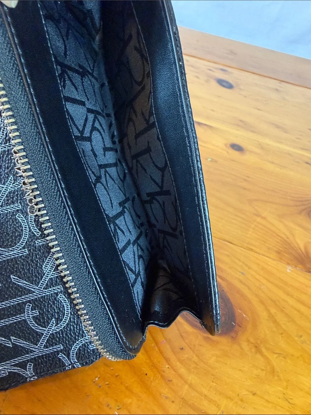 Calvin Klein Black Signature Monogram Fold Wallet with Silver Logo